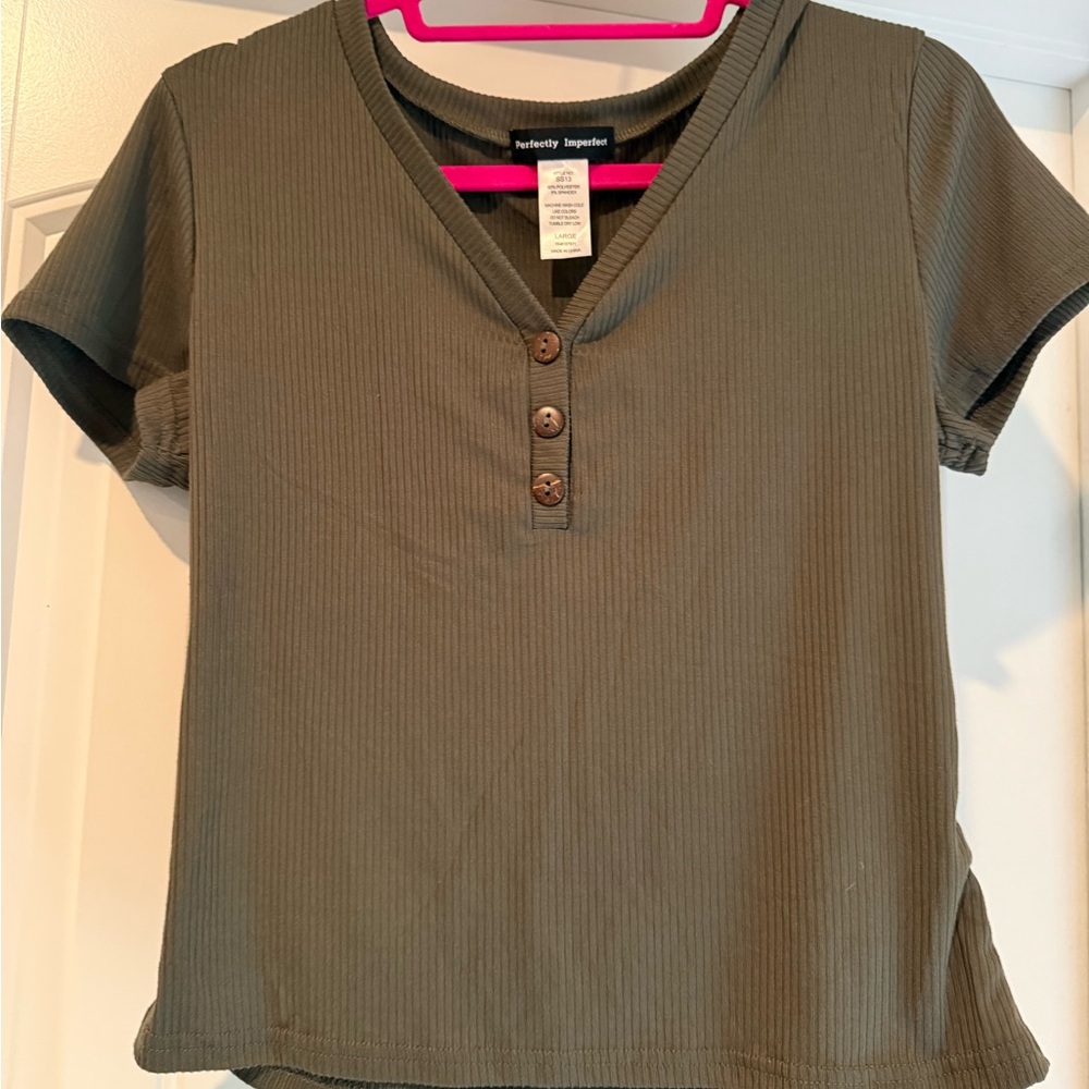 Women’s Olive Ribbed Henley Top